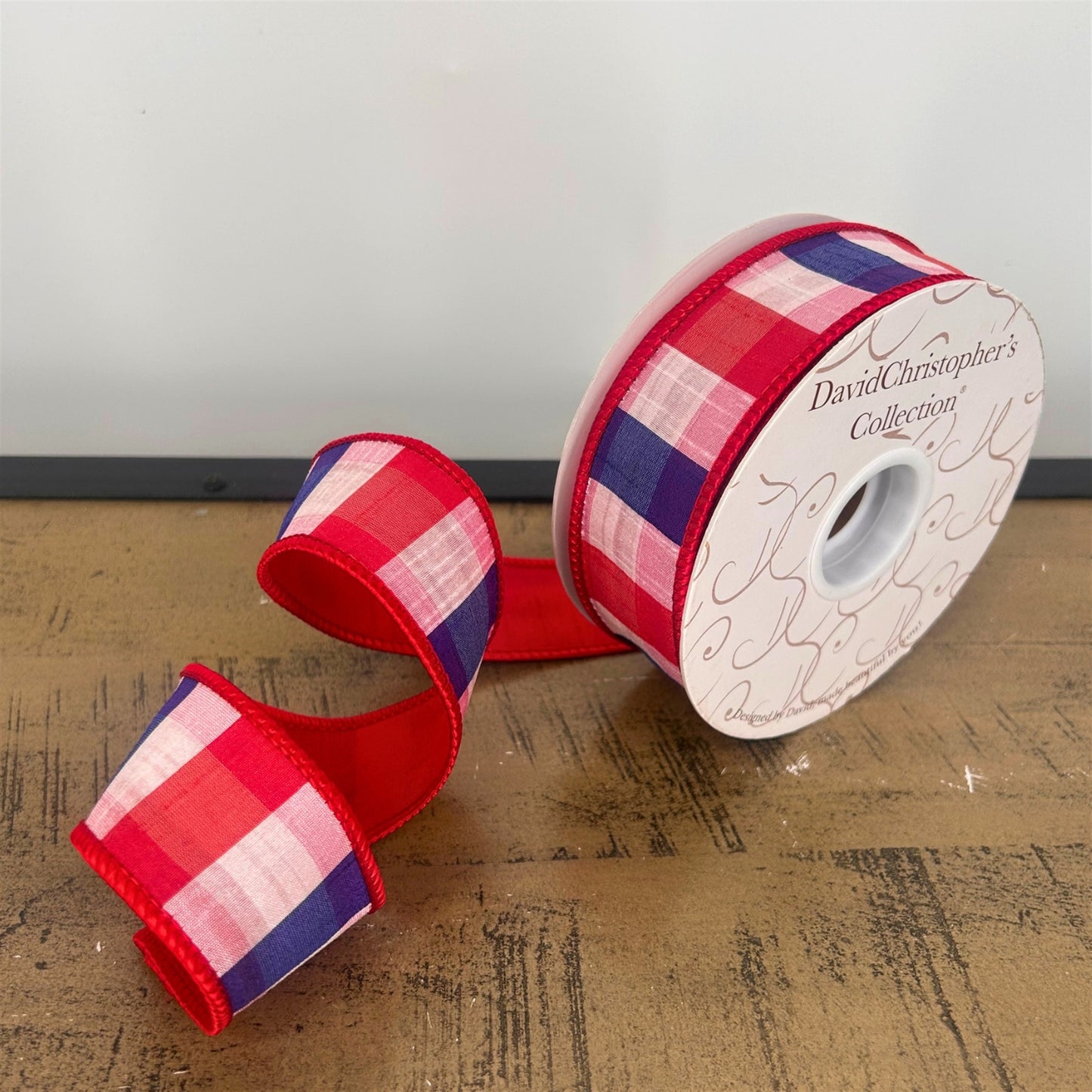 1.5” X 10Yd Blue/Red Checks Dupion With Red Dupion Back