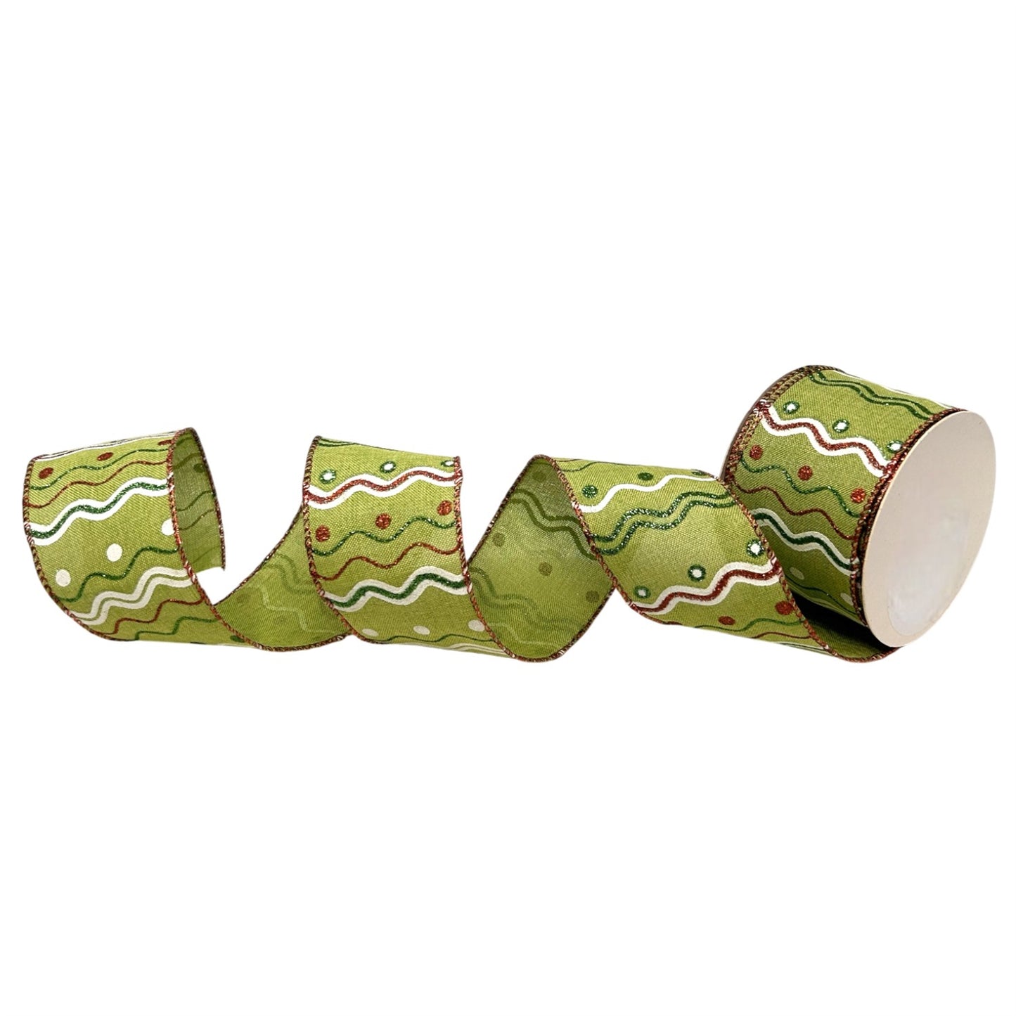 Faux Linen Ribbon w/ Glittered Designs 2.5" x 10yd - Lime | CRR