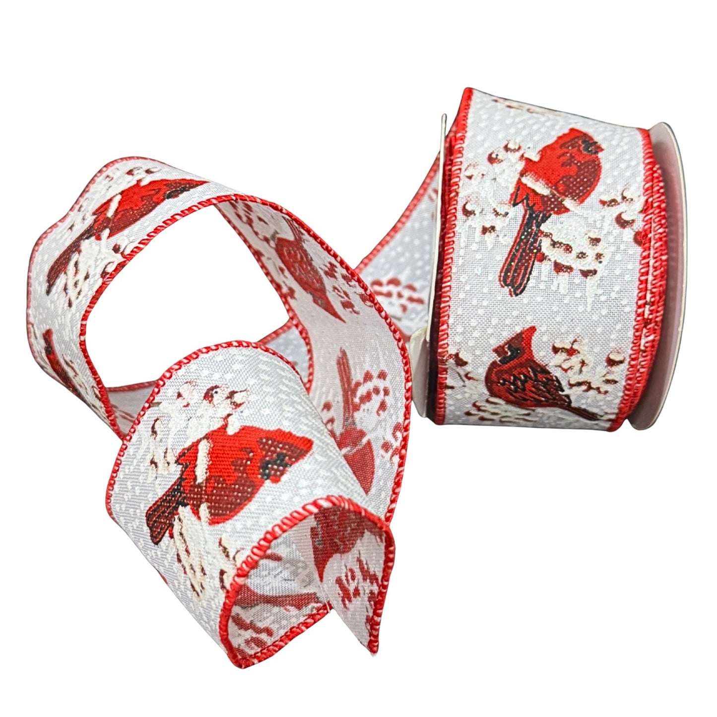 Cardinals on Snowy White Ribbon 2.5" x 10yd | CRR