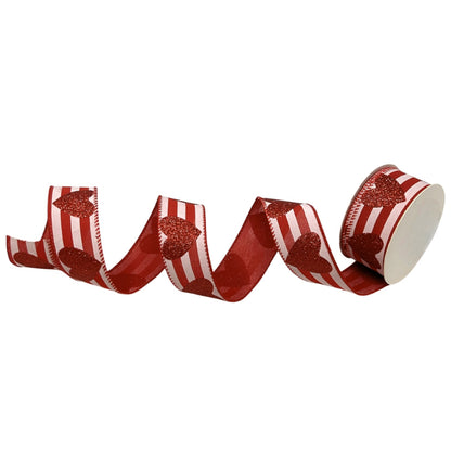Striped Ribbon w/ Glitter Hearts 1.5" x 10yd | CRR