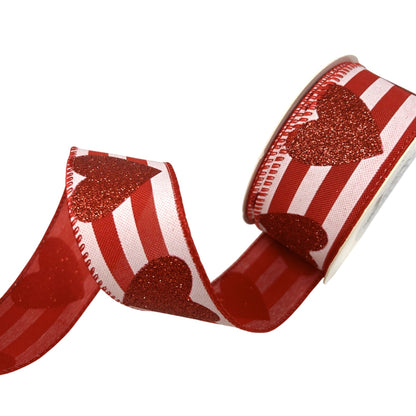 Striped Ribbon w/ Glitter Hearts 1.5" x 10yd | CRR