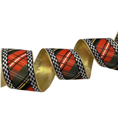Woven Plaid Check Ribbon w/ Gold Back 2.5" x 10yd | CRR