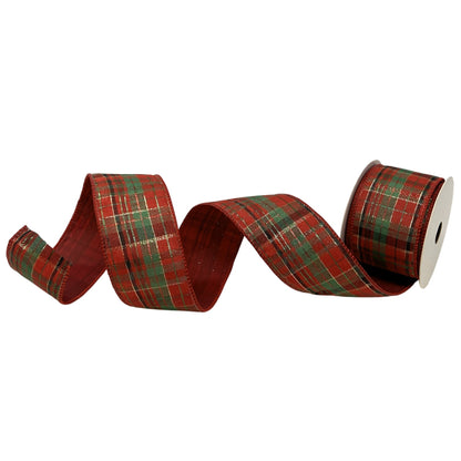 Red/Green Metallic Plaid Ribbon 2.5" x 10yd | CRR