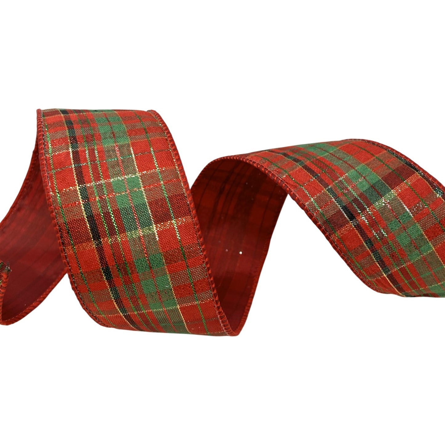 Red/Green Metallic Plaid Ribbon 2.5" x 10yd | CRR