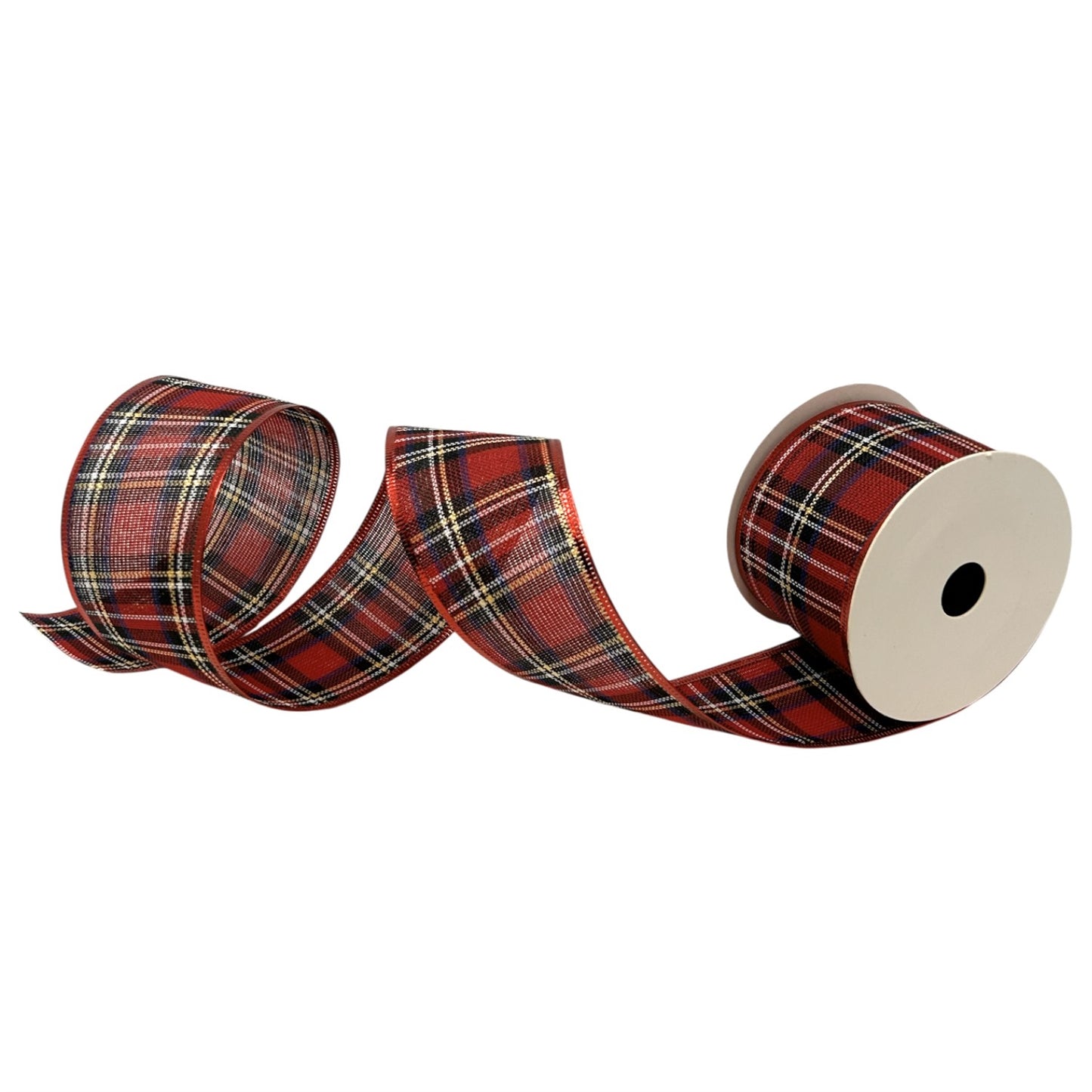 Red/Blue/Gold Tartan Plaid Ribbon w/ Foil Wire Edge 2.5" x 10yd | CRR