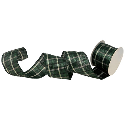 Metallic Green Plaid Ribbon 2.5" x 10yd | CRR