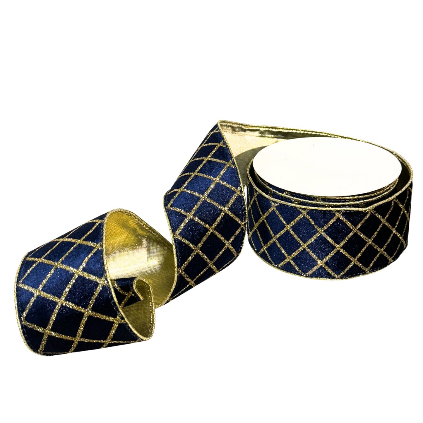 Glitter Diamond Pattern on Velvet Ribbon 2.5" x 10yd - Navy | CRR