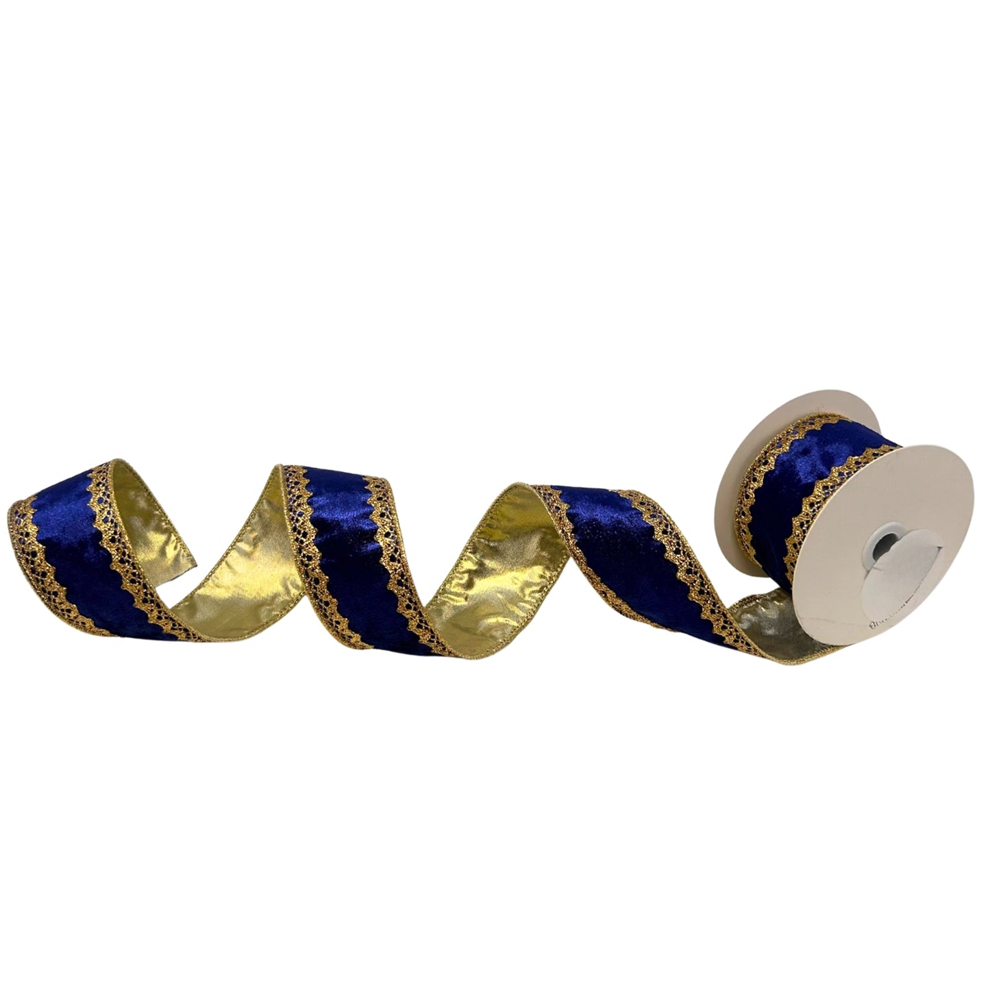 Velvet Ribbon w/ Gold Trim Edge and Gold Back 2.5" x 10yd - Navy | CRR
