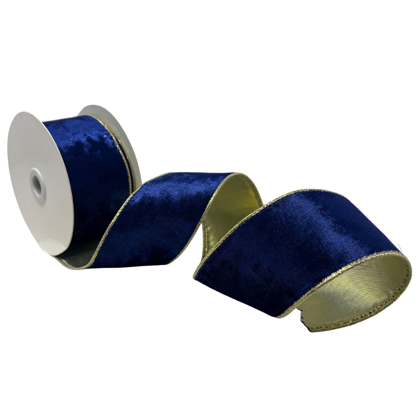 Deluxe Velvet on Gold Back Ribbon 2.5" x 10yd - Navy | CRR
