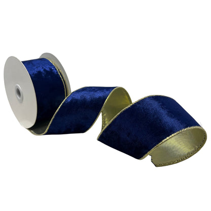 Deluxe Velvet on Gold Back Ribbon 2.5" x 10yd - Navy | CRR