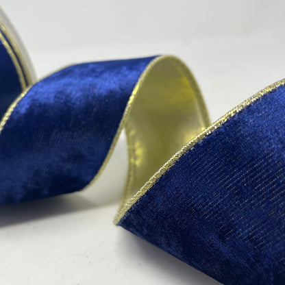 Deluxe Velvet on Gold Back Ribbon 2.5" x 10yd - Navy | CRR