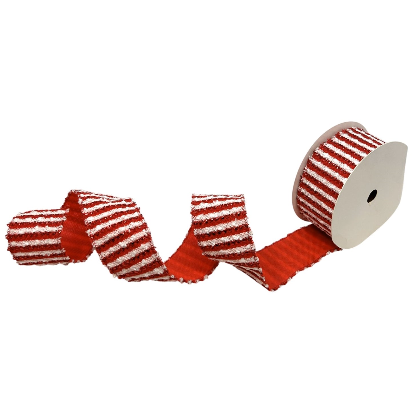Puffy Chenille/Metallic Stripe Ribbon 2.5" x 10yd - Red/White | CRR