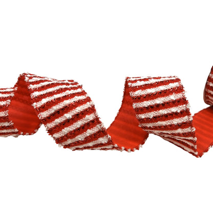 Puffy Chenille/Metallic Stripe Ribbon 2.5" x 10yd - Red/White | CRR