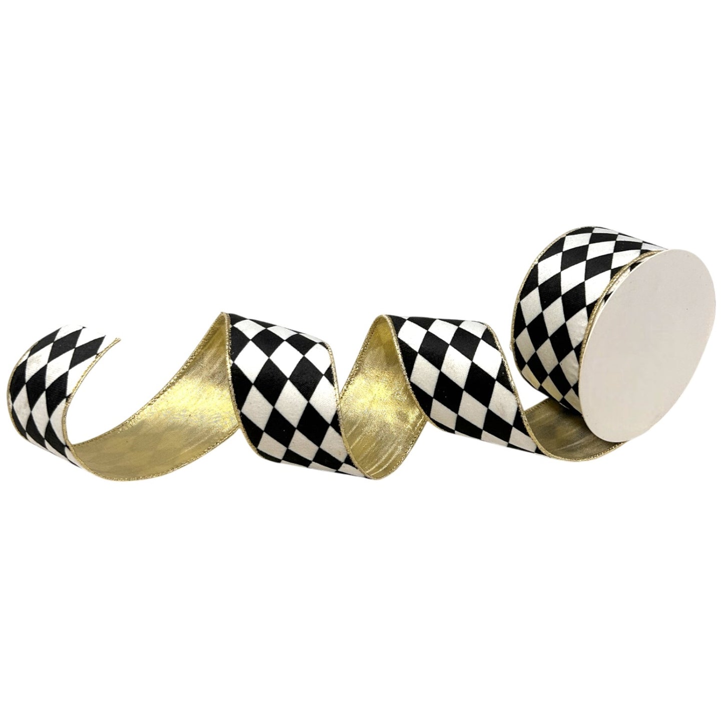Soft Fabric Harlequin Print Ribbon w/ Gold Edge and Back 2.5x 10yd | CRR