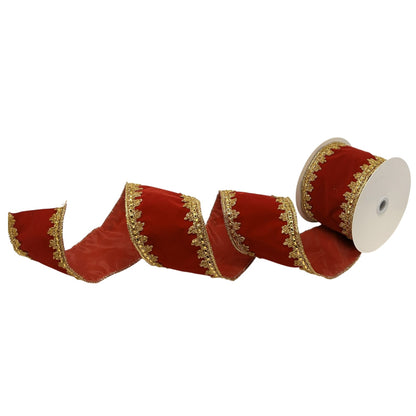 Deep Red Ribbon w/ gold Trim Edges 4" x 10yd | CRR