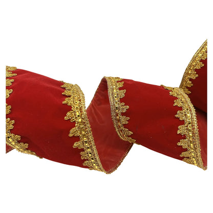 Deep Red Ribbon w/ gold Trim Edges 4" x 10yd | CRR