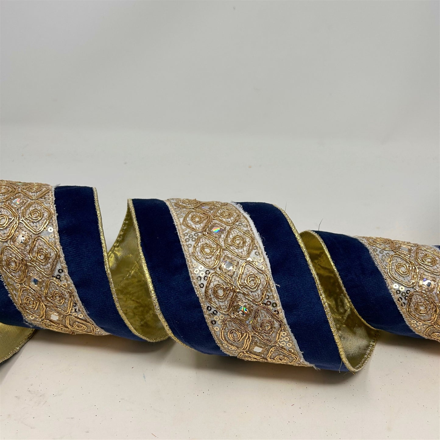 Embossed Trim on Soft Blue Ribbon w/ Gold Back 4" x 10yd - Blue | CRR
