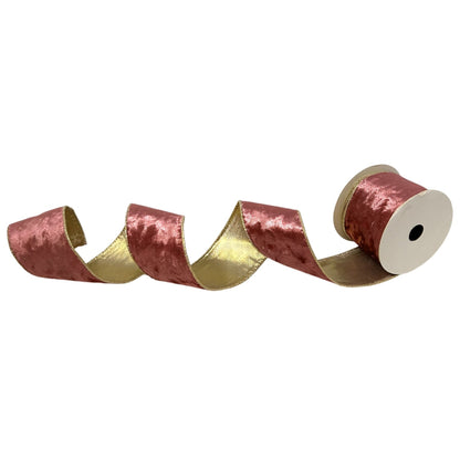 Velvet Ribbon w/ Gold Back and Gold Edge 2.5" x 10yd - Pink | CRR