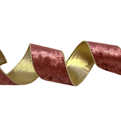 Velvet Ribbon w/ Gold Back and Gold Edge 2.5" x 10yd - Pink | CRR