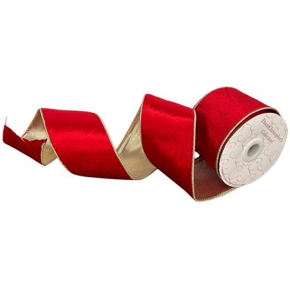Velvet Ribbon w/Gold Back and Gold Edge 2.5" x 10yd - Red | CRR