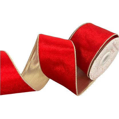 Velvet Ribbon w/Gold Back and Gold Edge 2.5" x 10yd - Red | CRR