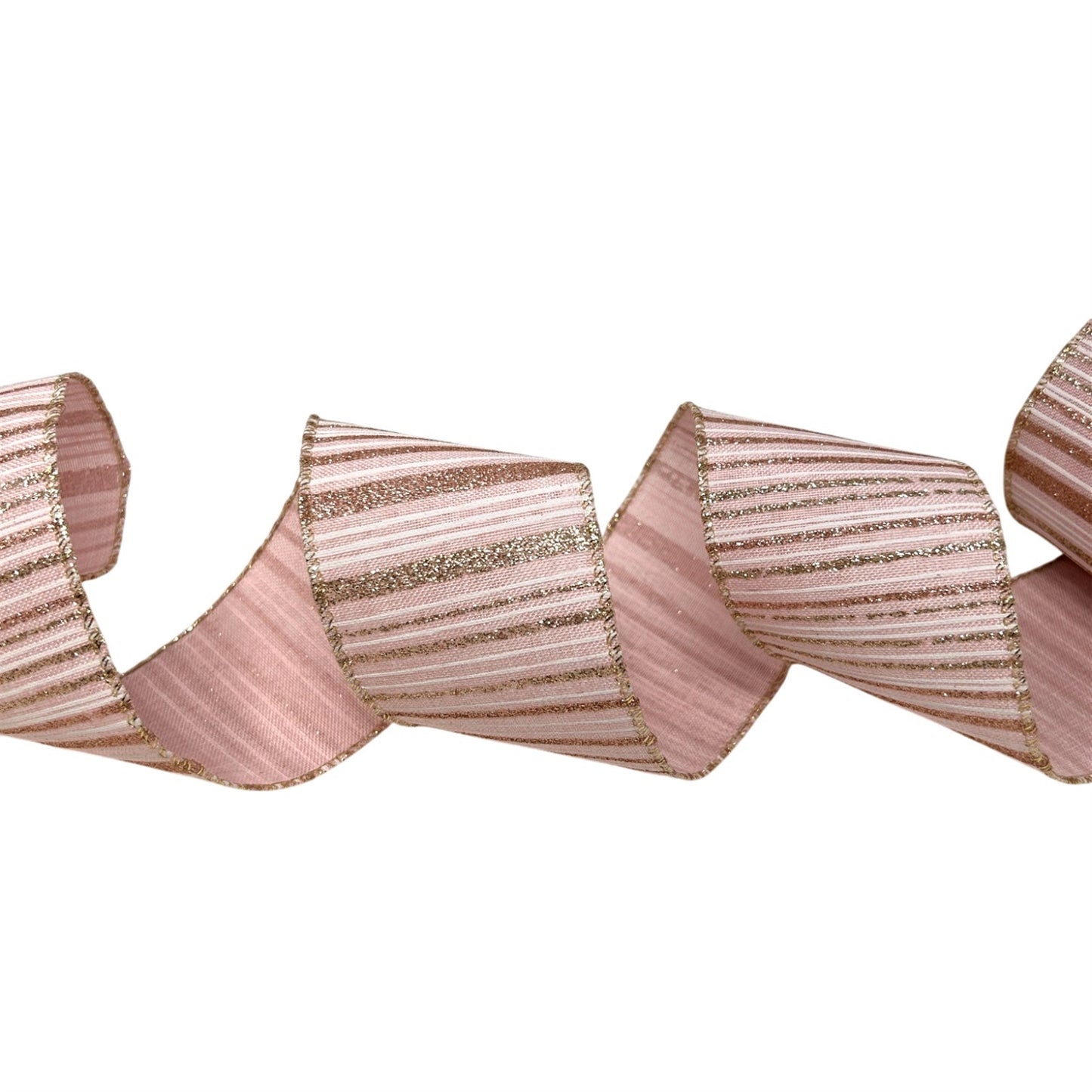 Faux Pink Linen Ribbon w/ white and Champagne Stripes 2.5" x 10yd | CRR