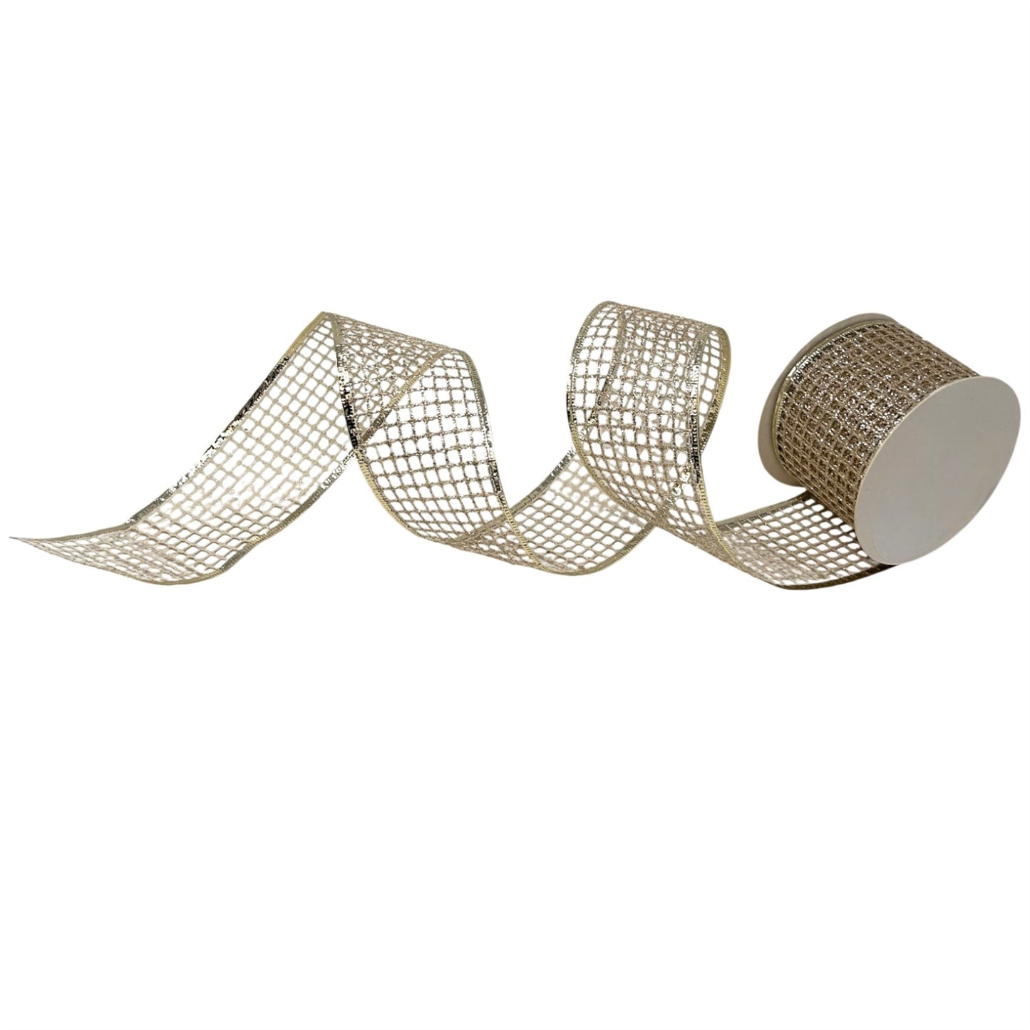 Open Weave Glitter Mesh Ribbon w/ Foil Wire Edge 2.5" x 10yd - Champagne | CRR