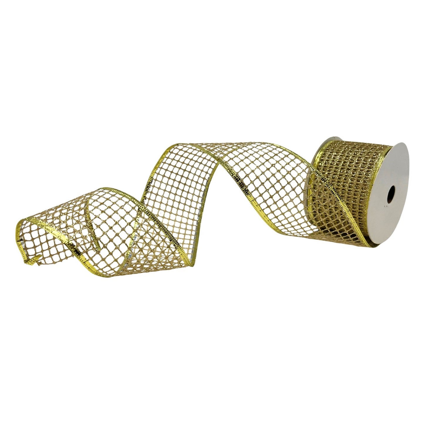 Open Weave Glitter Mesh Ribbon w/ Foil Wire Edge 2.5" x 10yd - Gold | CRR