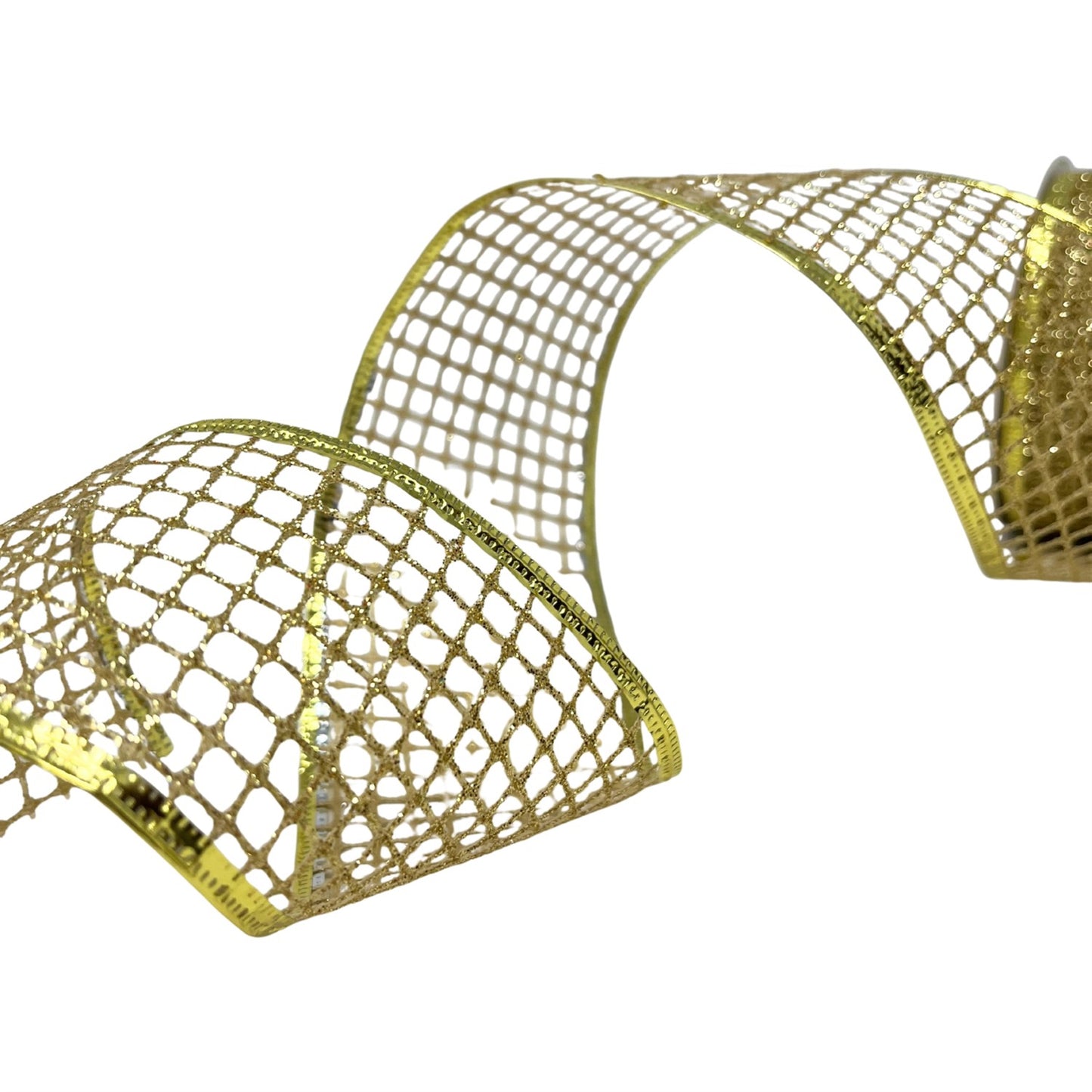 Open Weave Glitter Mesh Ribbon w/ Foil Wire Edge 2.5" x 10yd - Gold | CRR