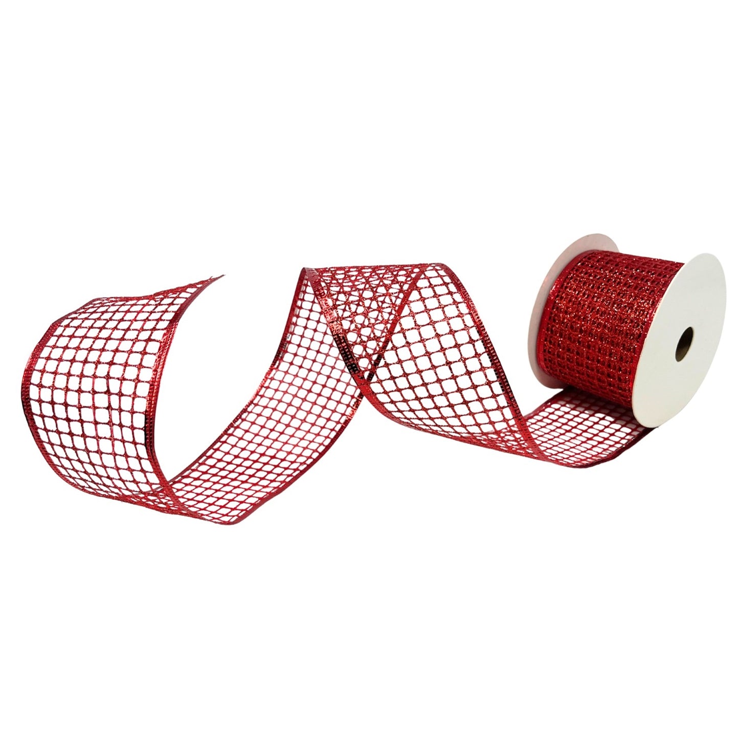 Open Weave Glitter Mesh Ribbon w/ Foil Wire Edge 2.5" x 10yd - Red | CRR