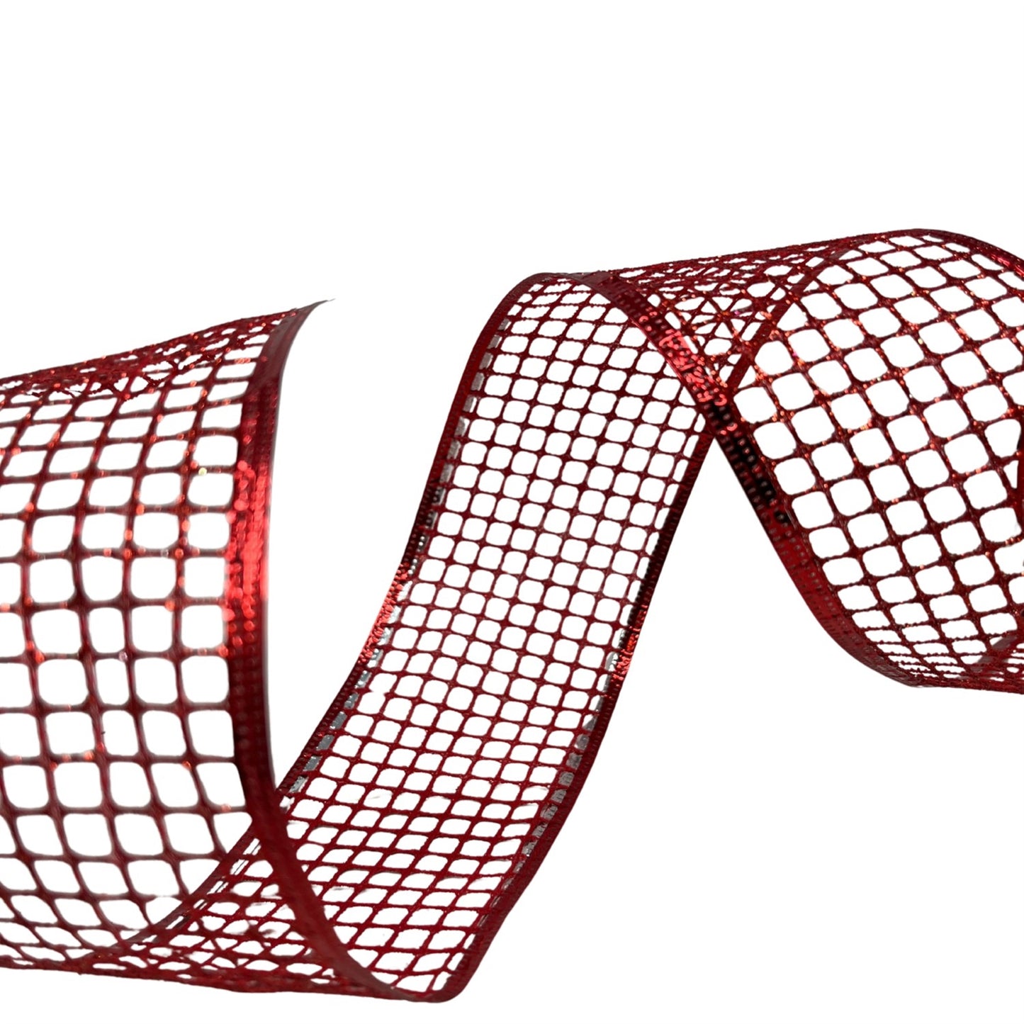 Open Weave Glitter Mesh Ribbon w/ Foil Wire Edge 2.5" x 10yd - Red | CRR