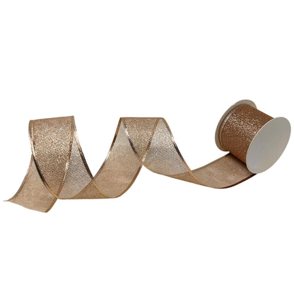 Glitter Grid Mesh Ribbon w/ Foil Edge 2.5" x 10yd - Rose Gold | CRR