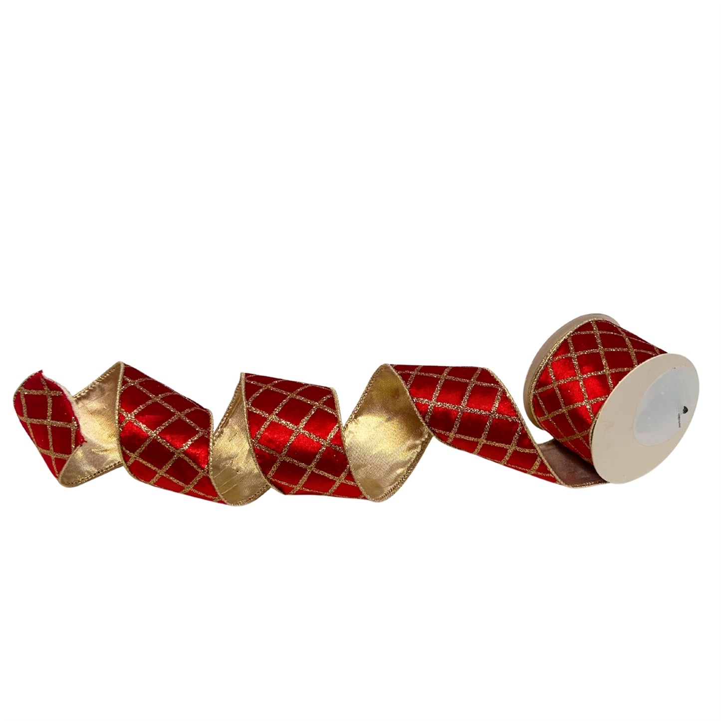 Glitter Diamond Pattern on Velvet Ribbon 2.5" x 10yd - Red | CRR