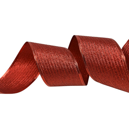 Metallic Embossed Stripe Ribbon 2.5x 10yd - Red | CRR