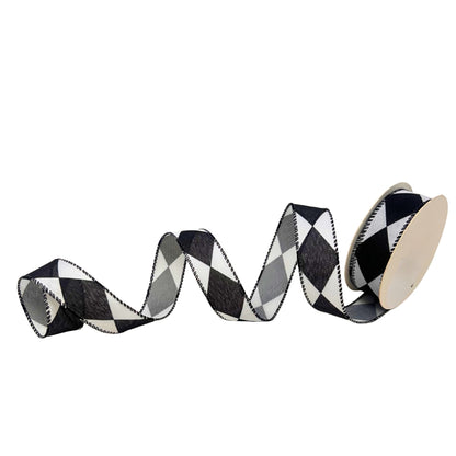 Black Diamond Print on White Ribbon 1" x 10yd | CRR