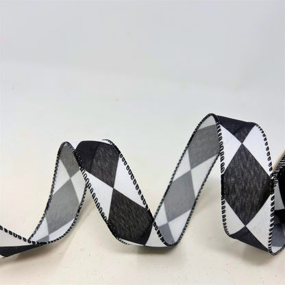 Black Diamond Print on White Ribbon 1" x 10yd | CRR