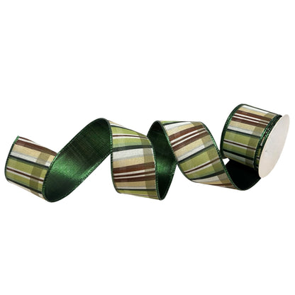 Shades of Green Ribbon w/ Brown Plaid Emerald Edge and Back 2.5" x 10yd | CRR