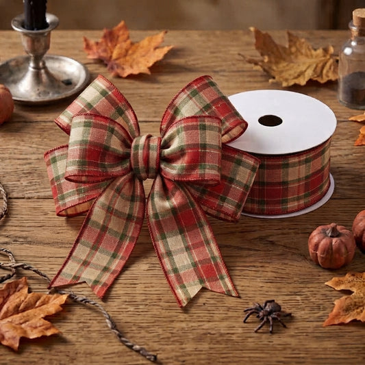 Berry Red/Green/Cream Plaid Ribbon 2.5" x 10yd | CRR