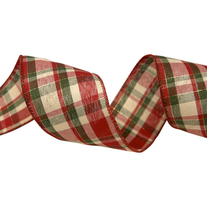 Berry Red/Green/Cream Plaid Ribbon 2.5" x 10yd | CRR