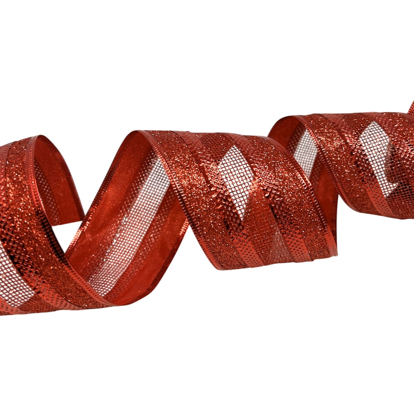 Glitter Edge Ribbon w/ Mesh Center 2.5" x 10yd - Red | CRR
