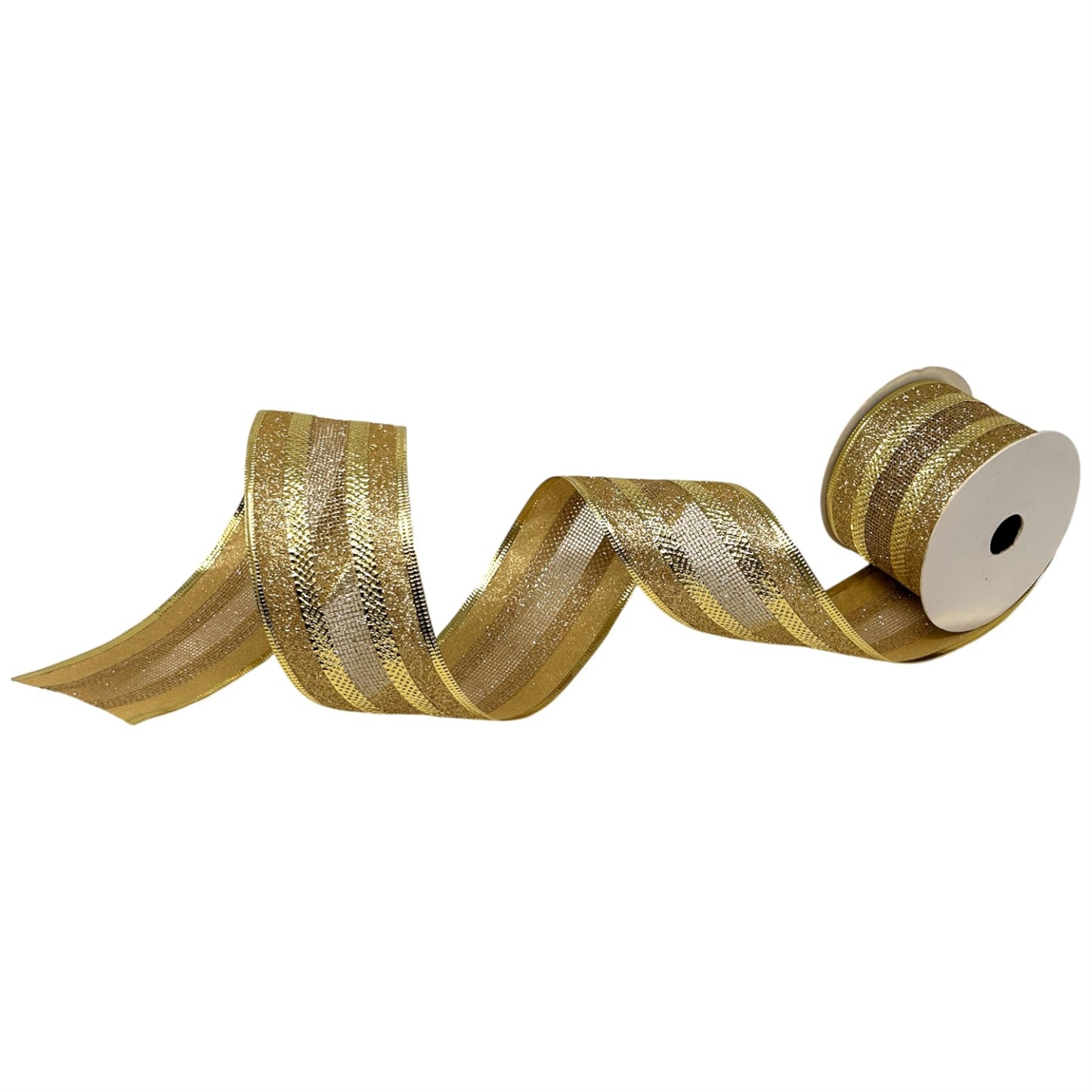 Glitter Edge Ribbon w/ Mesh Center 2.5" x 10yd - Gold | CRR