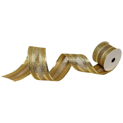 Glitter Edge Ribbon w/ Mesh Center 2.5" x 10yd - Gold | CRR