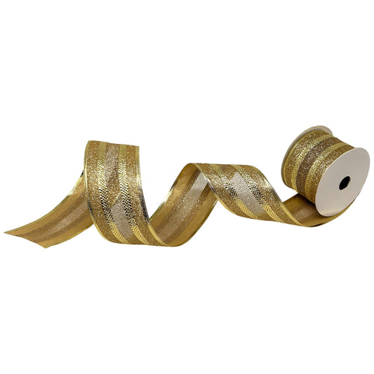 Glitter Edge Ribbon w/ Mesh Center 2.5" x 10yd - Gold | CRR