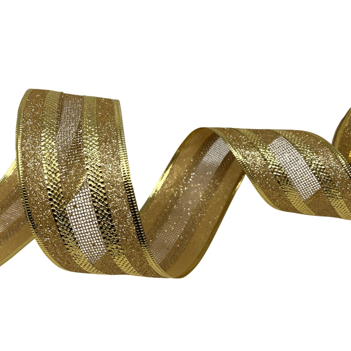Glitter Edge Ribbon w/ Mesh Center 2.5" x 10yd - Gold | CRR