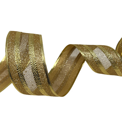 Glitter Edge Ribbon w/ Mesh Center 2.5" x 10yd - Gold | CRR