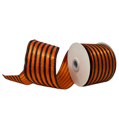 Orange w/ Black Glitter Stripe Ribbon 2.5" x10yd | CRR