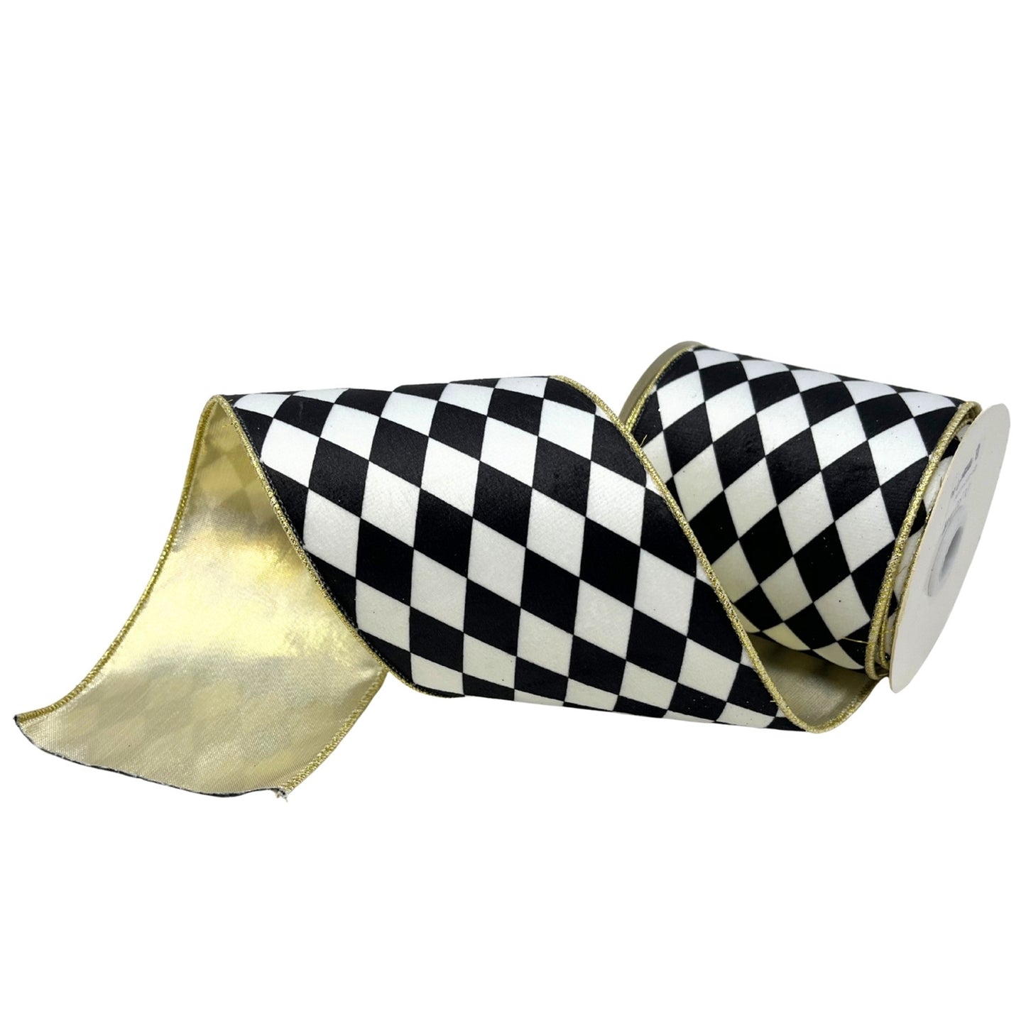 Black/White Diamond Ribbon Platinum Back 4" x10yd | CRR