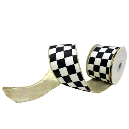 Black/White Check Ribbon Platinum Back 2.5" x10yd | CRR
