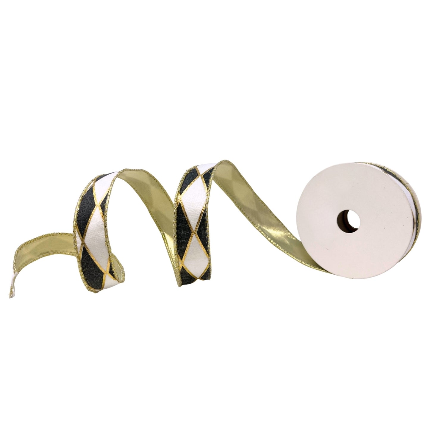 Black/White/Gold Diamond Ribbon Platinum Back 0.75" x 10yd | CRR