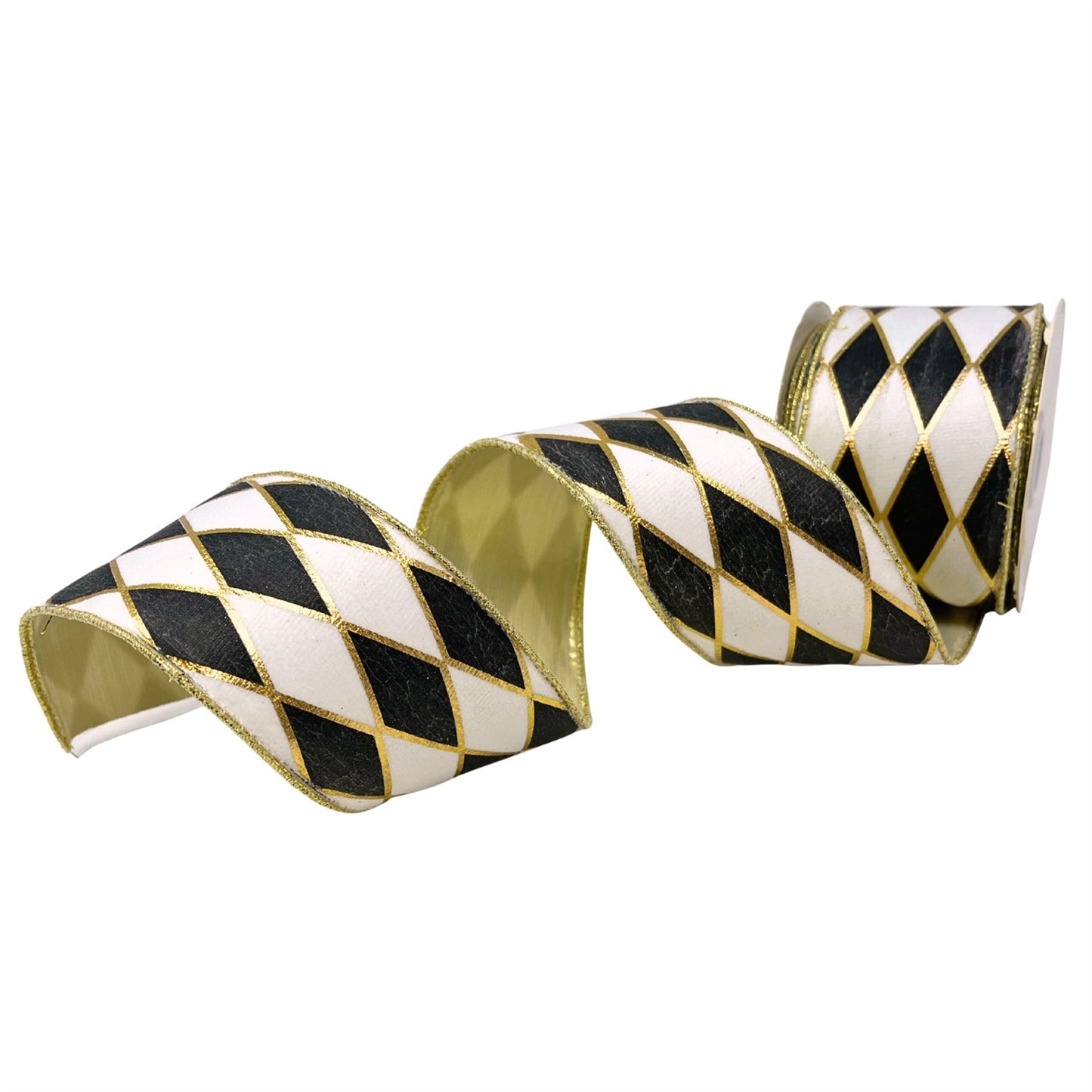 Black/White/Gold Diamond Ribbon Platinum Back 2.5" x 10yd | CRR